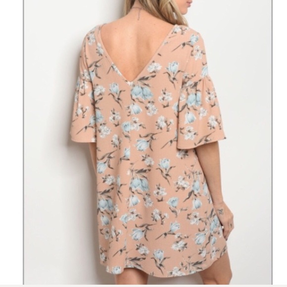 Peach Floral Print Shift Dress - Picture 3 of 8